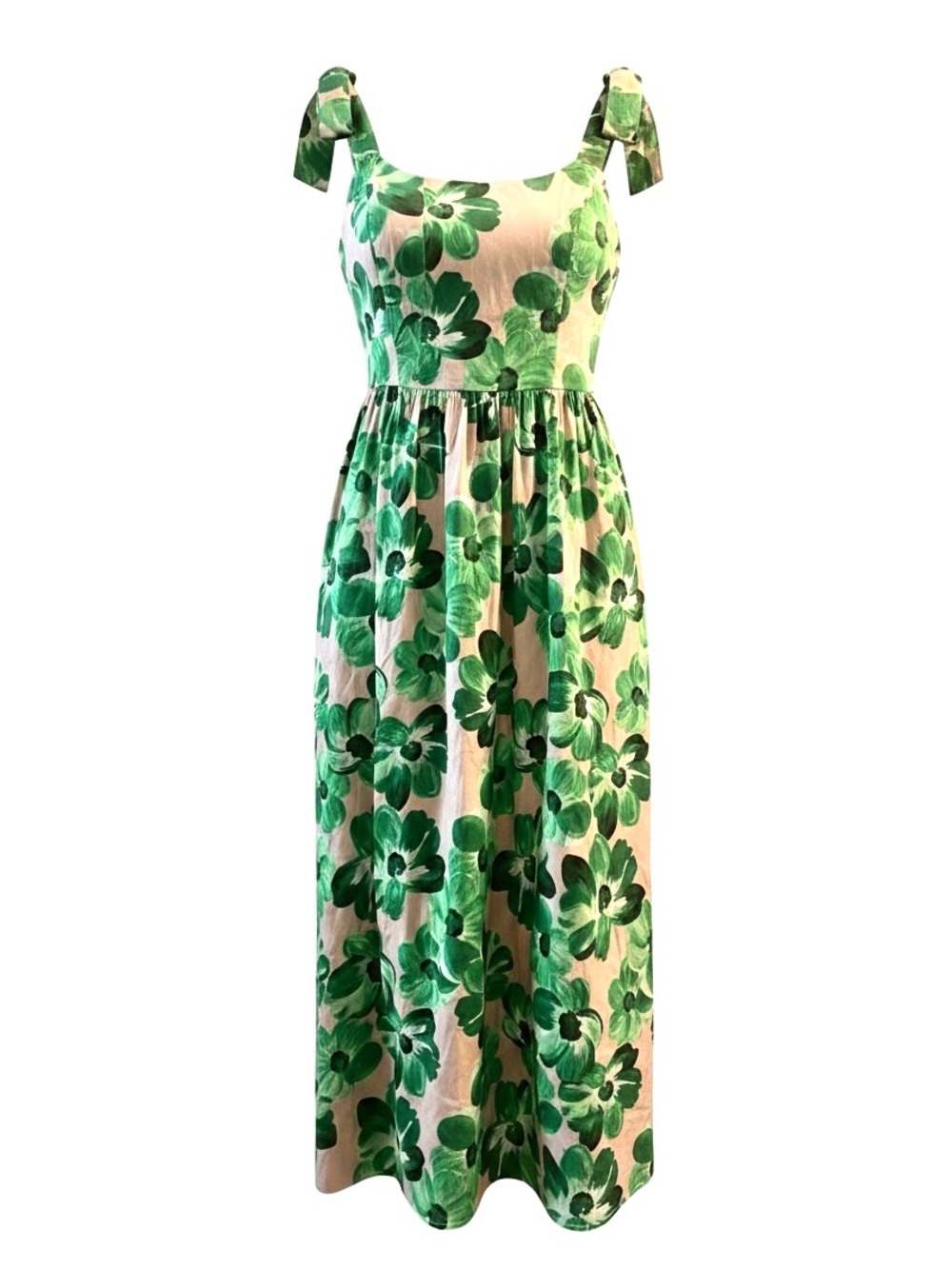 Lush Green Floral Tie-Shoulder Maxi Dress
